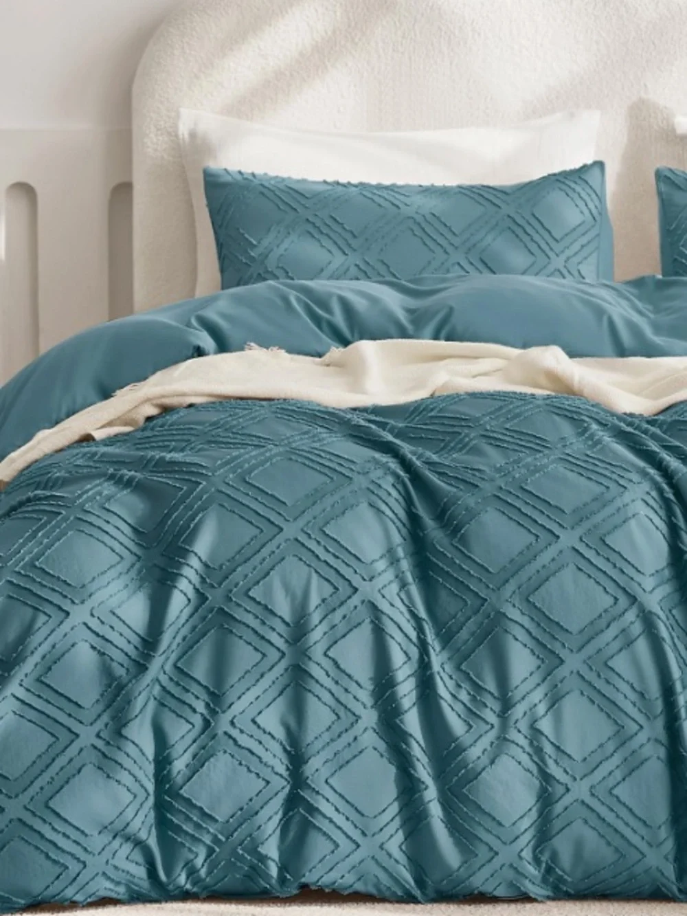 TWIN BOHO Grid Tufted Duvet 3Pc Set - 100% Microfiber- GRAYISH BLUE